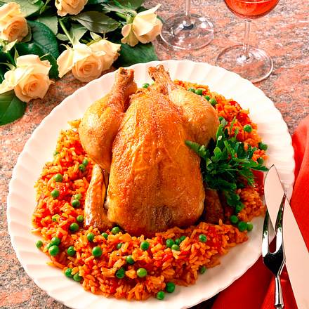 Brathähnchen auf Tomatenrisotto Rezept