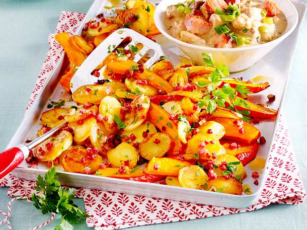 Bratkartoffeln mit Kürbis zu Kasseler-Geschnetzeltem Rezept Bratkartoffeln mit Kürbis zu Kasseler-Geschnetzeltem Rezept