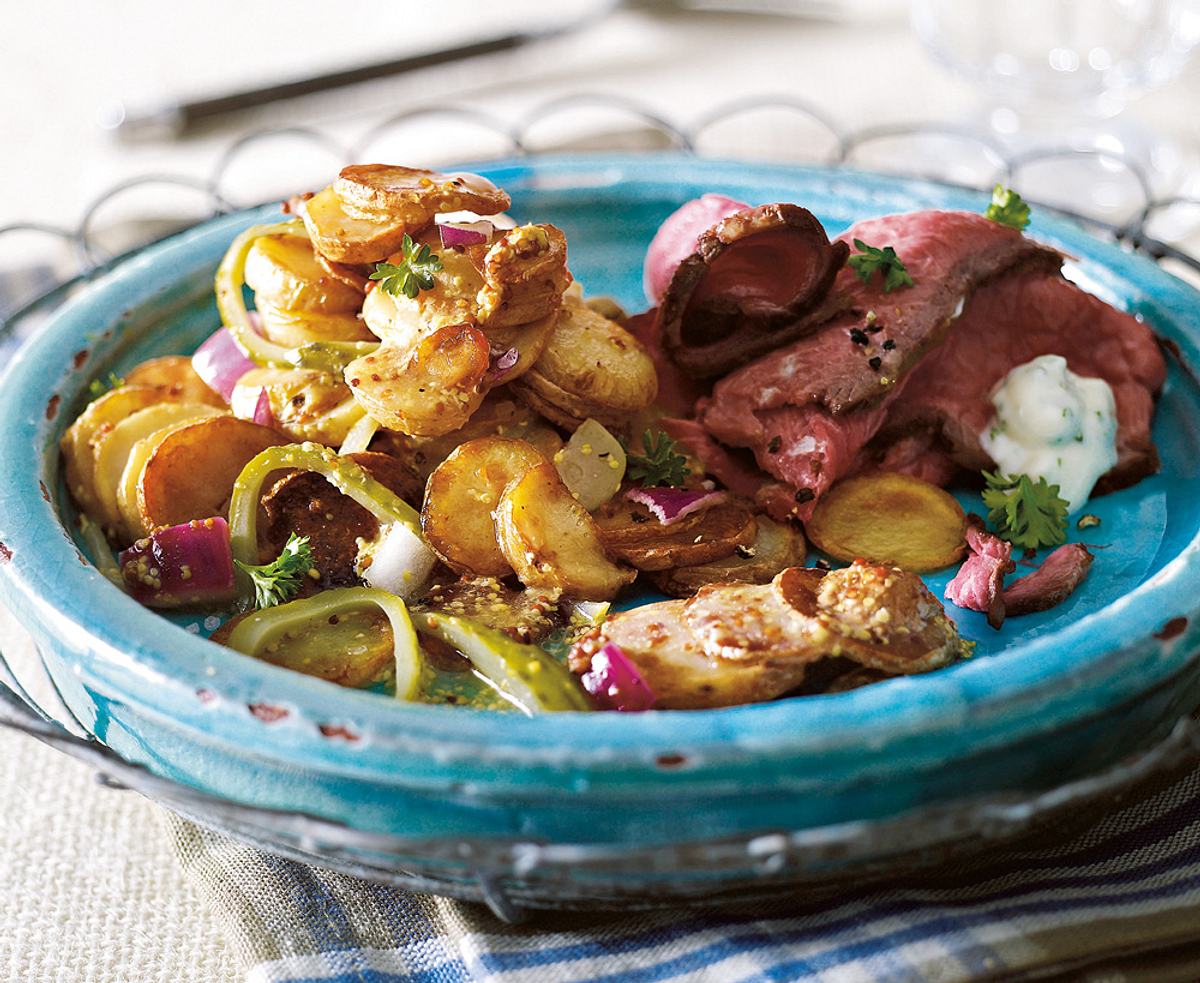 Bratkartoffelsalat mit Roastbeef & Remoulade Rezept