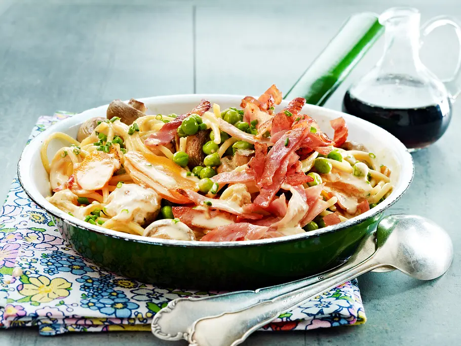 Bratnudeln mit Schinken und EI Rezept Bratnudeln mit Schinken und Ei Rezept