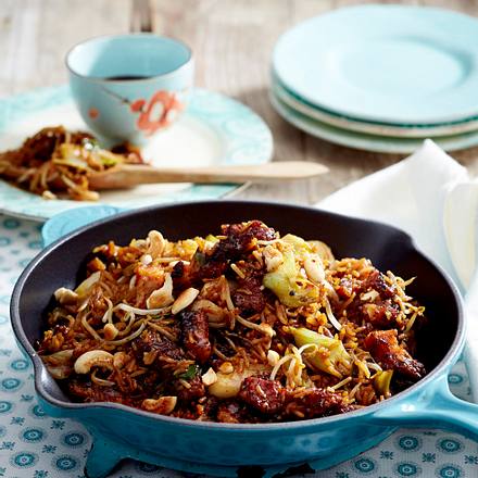 Bratreis mit Knusper-Schweinebauch Rezept