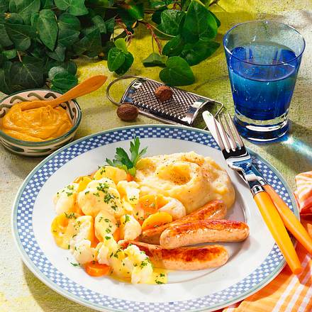 Bratwürstchen mit Blumenkohl Rezept Bratwürstchen mit Blumenkohl Rezept