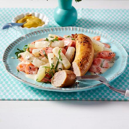 Bratwurst mit Möhren-Kohlrabi-Gemüse Rezept