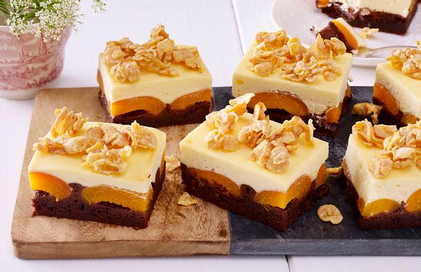 Brownie-Cheesecake mit Aprikosen Rezept Brownie-Cheesecake mit Aprikosen Rezept