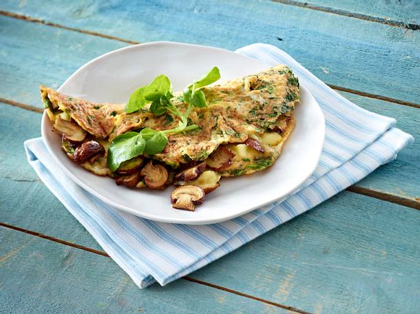 Brunnenkresse-Omelett mit Pilz-Käse-Füllung Rezept