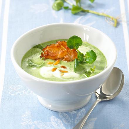 Brunnenkressesuppe mit Schinken-Chips Rezept Brunnenkressesuppe mit Schinken-Chips Rezept