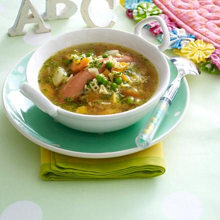 Bunte Abc Nudelsuppe Mit Wurstchen Und Gemuse Rezept Lecker