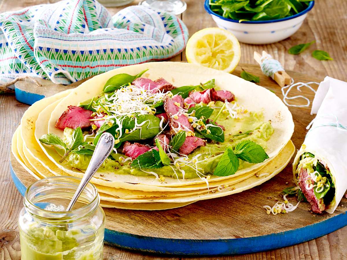 Burrito mit Roastbeef, Avocadocreme und Spinat Rezept