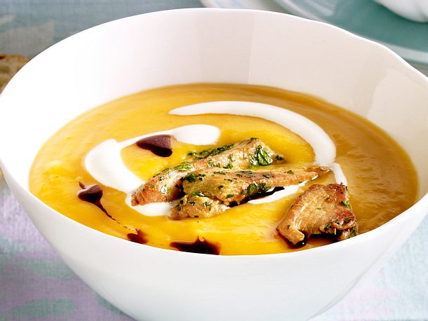 Butternusskurbis Suppe Mit Hahnchenstreifen Rezept Lecker