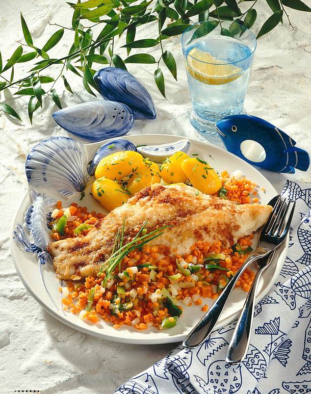 Catfish-Filet mit Linsengemüse