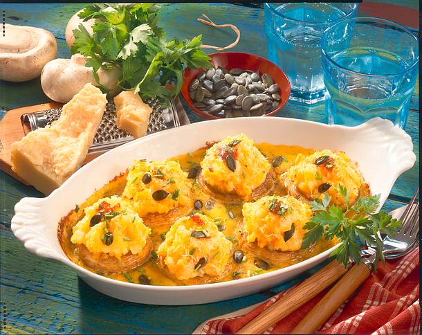 Champignons mit Möhren-Kartoffel-Püree Rezept Champignons mit Möhren-Kartoffel-Püree Rezept