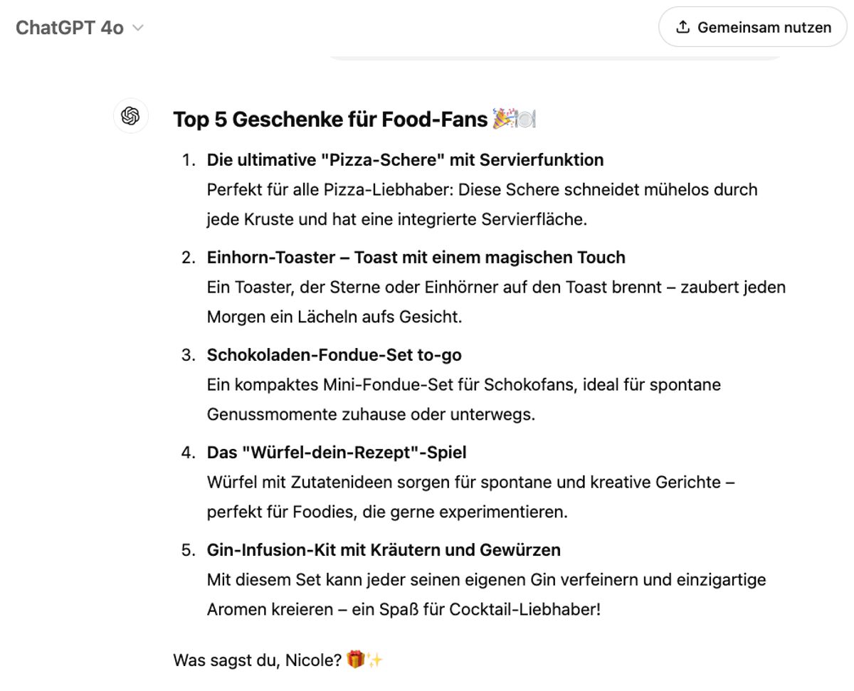 Die Top 5 Foodie-Geschenke von Chat GPT