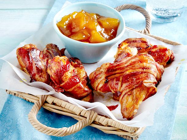 Chicken Wings mit Tomatenketchup und Bacon zu Mango-Chutney Rezept