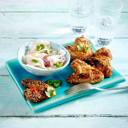 Chicken Wings mit Sesam-Asia-Soße und Rettichsalat Rezept
