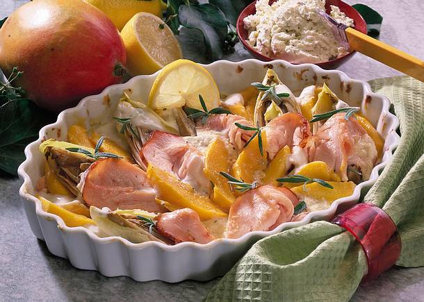 Chicorée-Mangoauflauf mit Käsecreme Rezept