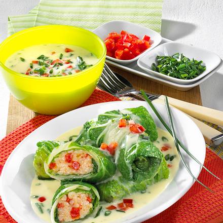 Chinakohlröllchen mit Risotto und Kräuter-Béchamel Rezept