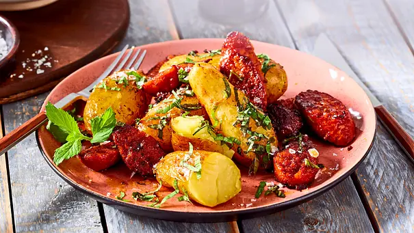 Chorizo-Röstkartoffeln auf asiatischem Gurkensalat Rezept - Foto: LECKER @ Bauer Media Group
