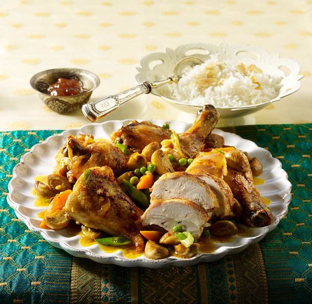 Curry-Huhn vom Blech Rezept