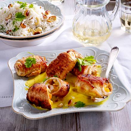 Curry mit Puten-Aprikosen-Röllchen Rezept