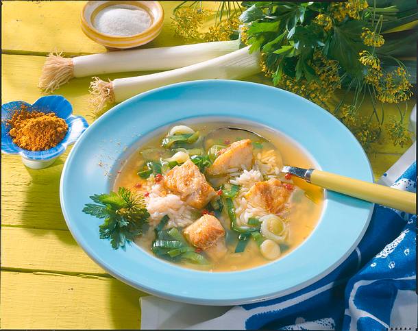 Curry-Suppe mit Fisch und Reis Rezept Curry-Suppe mit Fisch und Reis Rezept