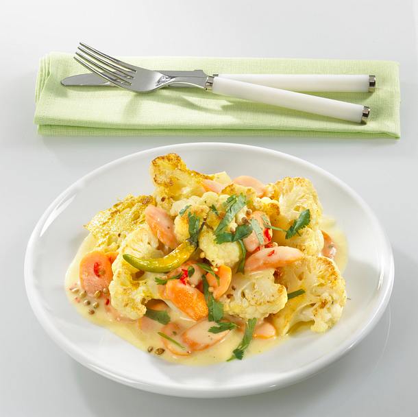 curryblumenkohl mit Koriander-Joghurtsoße Rezept curryblumenkohl mit Koriander-Joghurtsoße Rezept