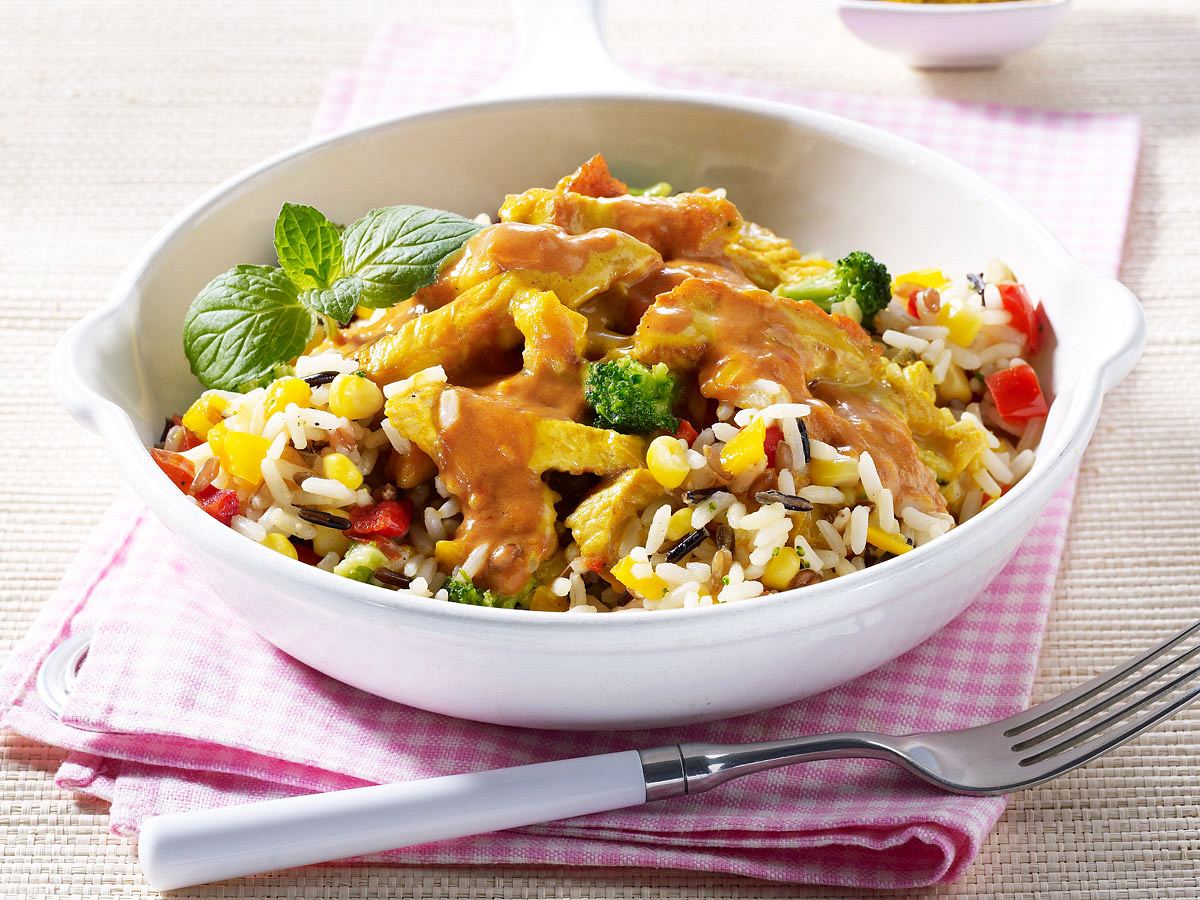 Currygeschnetzeltes auf Gemüsereis Rezept