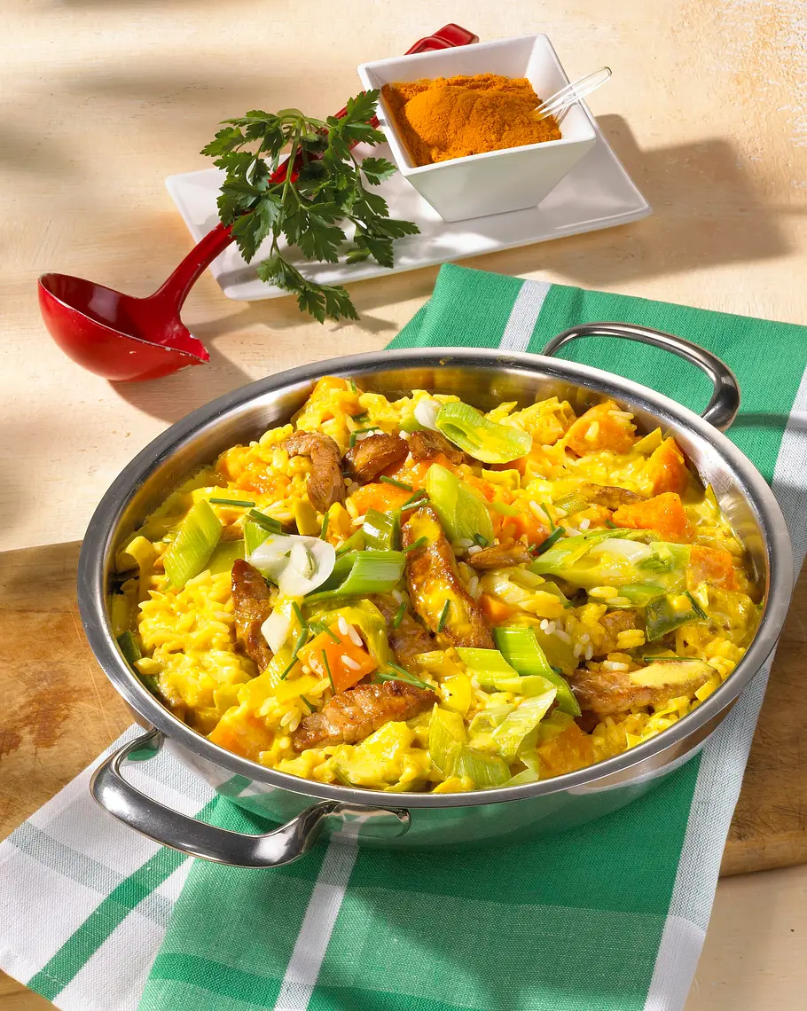 Curryreispfanne mit Kürbis Rezept Curryreispfanne mit Kürbis Rezept