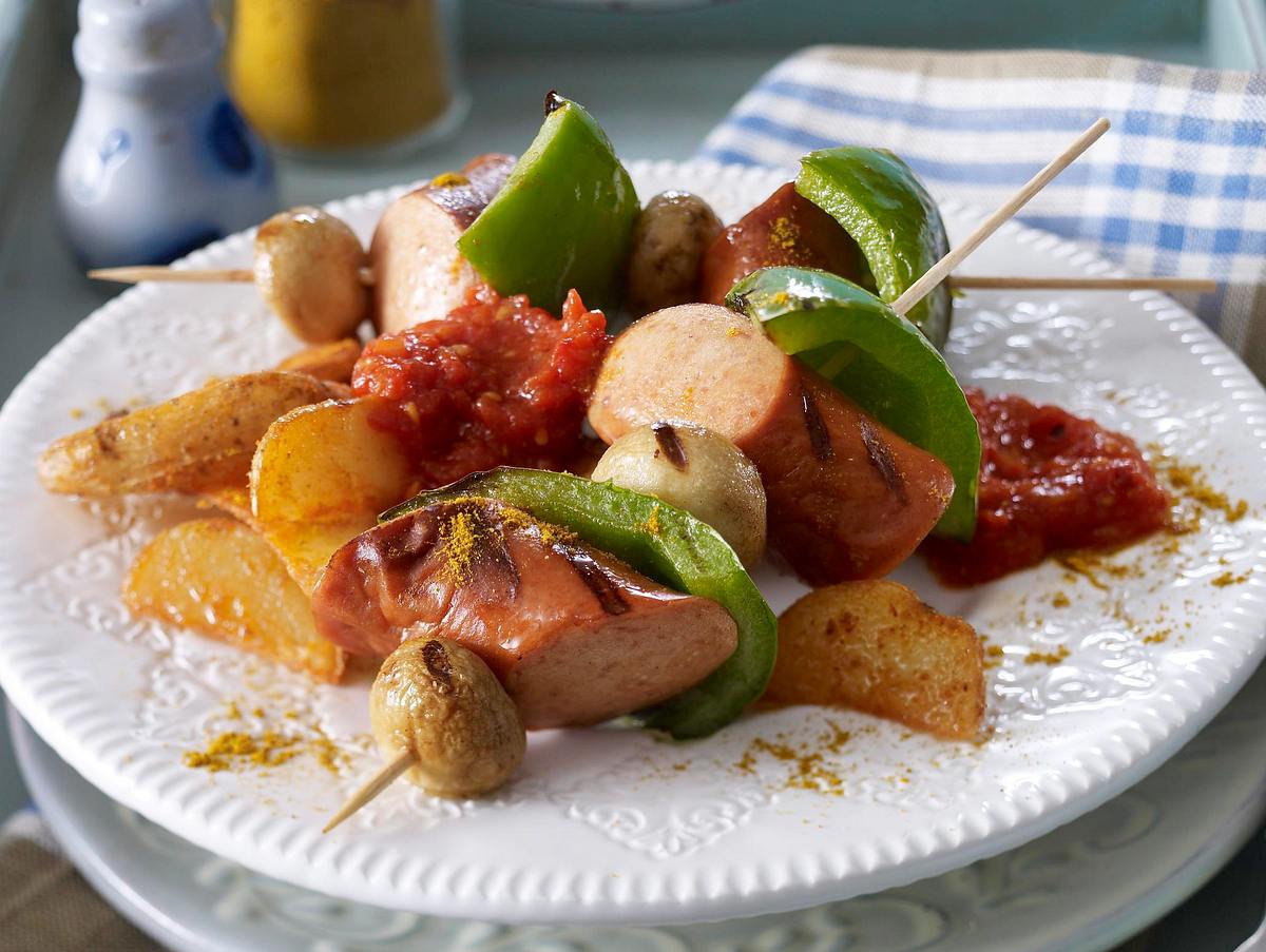 Currywurst-Gemüsespieß Rezept