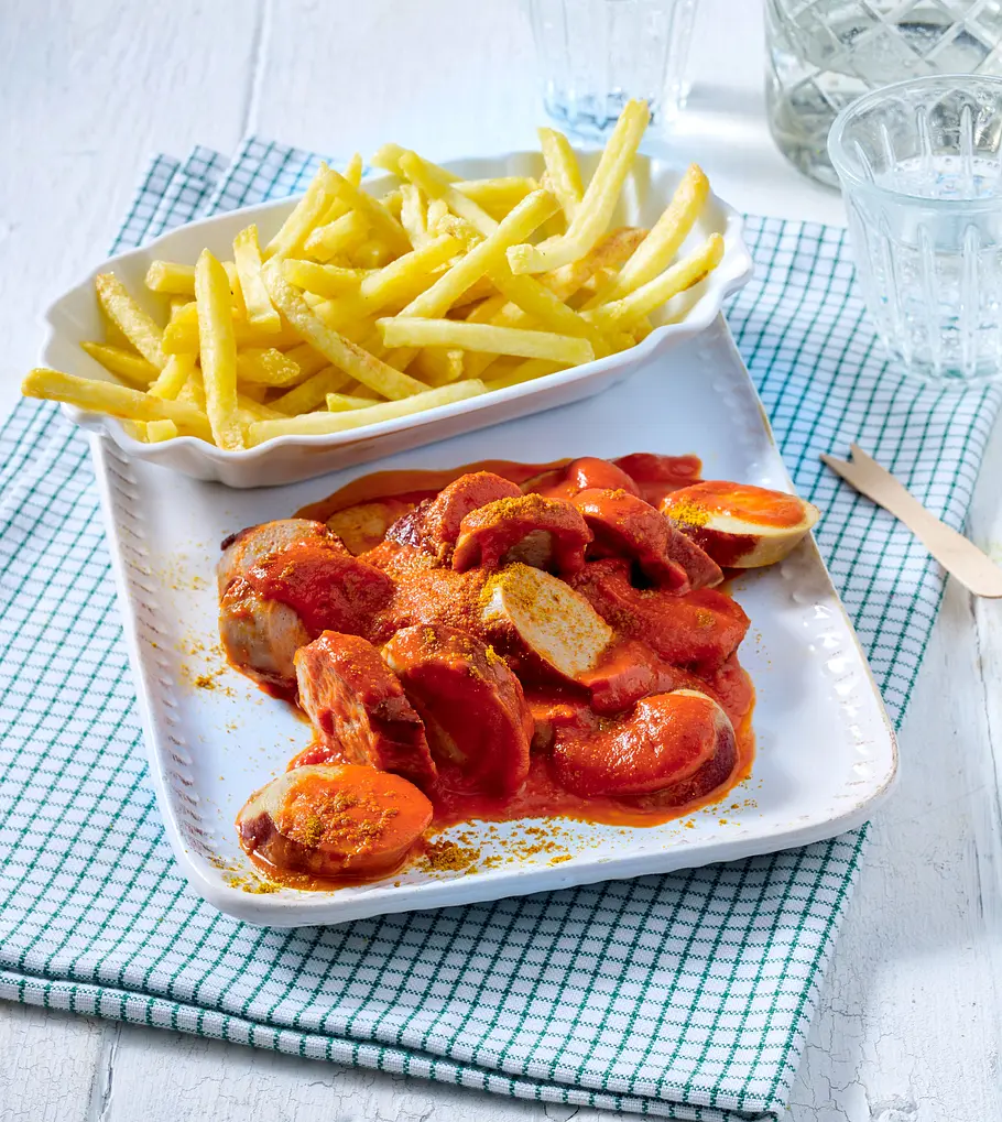 Currywurst mit Pommes frites Rezept Currywurst mit Pommes frites Rezept