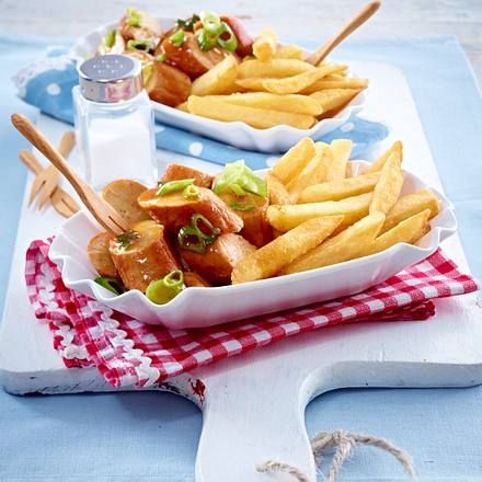 Currywurst Pfanne Mit Pommes Frites Rezept Lecker