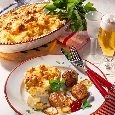 Dänische Hackbällchen mit Blumenkohlauflauf Rezept