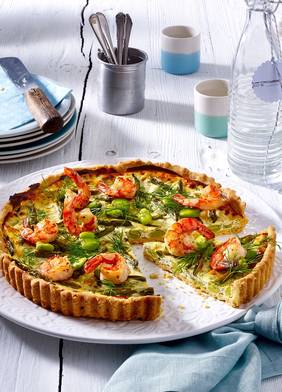 Dicke Bohnen-Tarte mit Garnelen und Ricottacreme Rezept