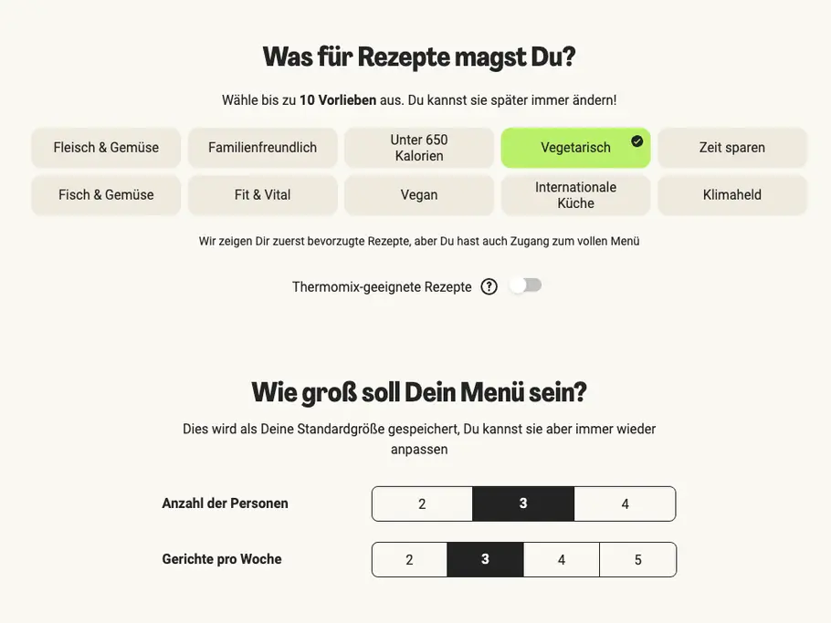 Viel Auswahl für vegetarische Kochboxen beim Marktführer Hello Fresh