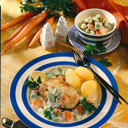 Dorsch-Kotelett mit dicken Bohnen Rezept