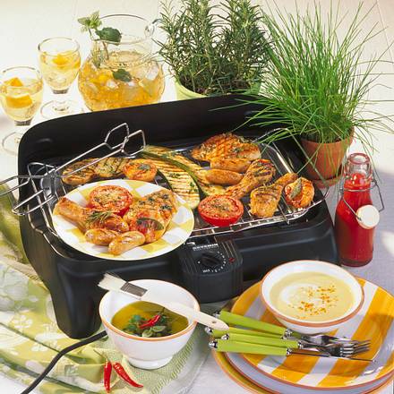 Dreierlei gegrillte Geflügelteilchen mit Gemüse Rezept