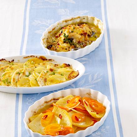Dreierlei Gratins Möhre-Steckrübe Rezept Dreierlei Gratins Möhre-Steckrübe Rezept