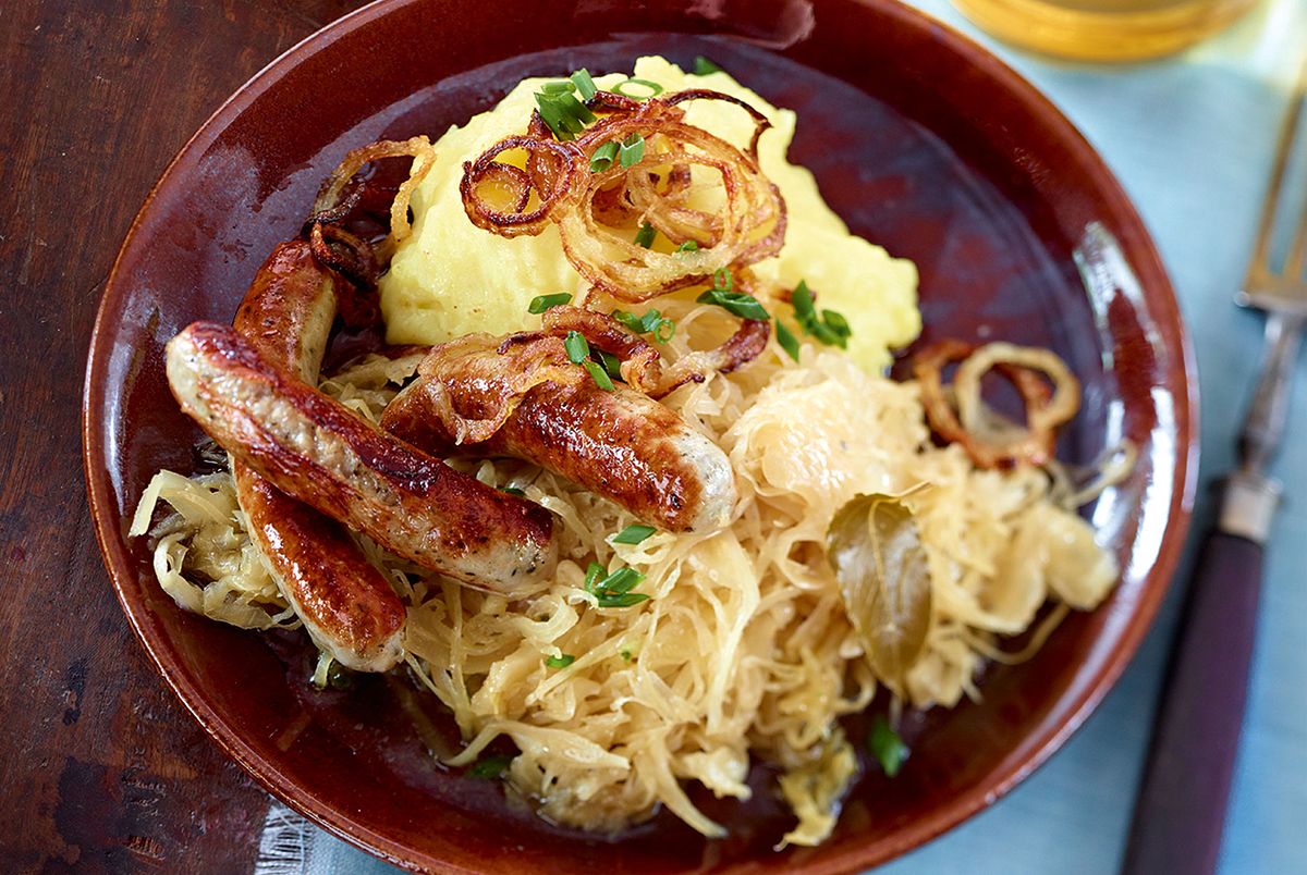 Easy Nürnberger zu Sauerkraut und Kartoffel-Senf-Püree Rezept