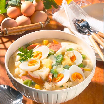 Eier-Kartoffel-Ragout mit Würstchen Rezept