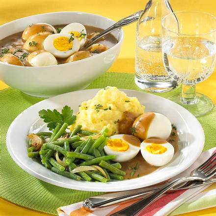Eier süss-sauer mit Püree Rezept