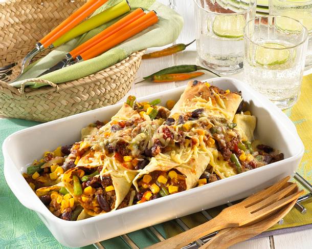 Enchiladas gefüllt mit Hackfleisch und Bohnen Rezept Enchiladas gefüllt mit Hackfleisch und Bohnen Rezept