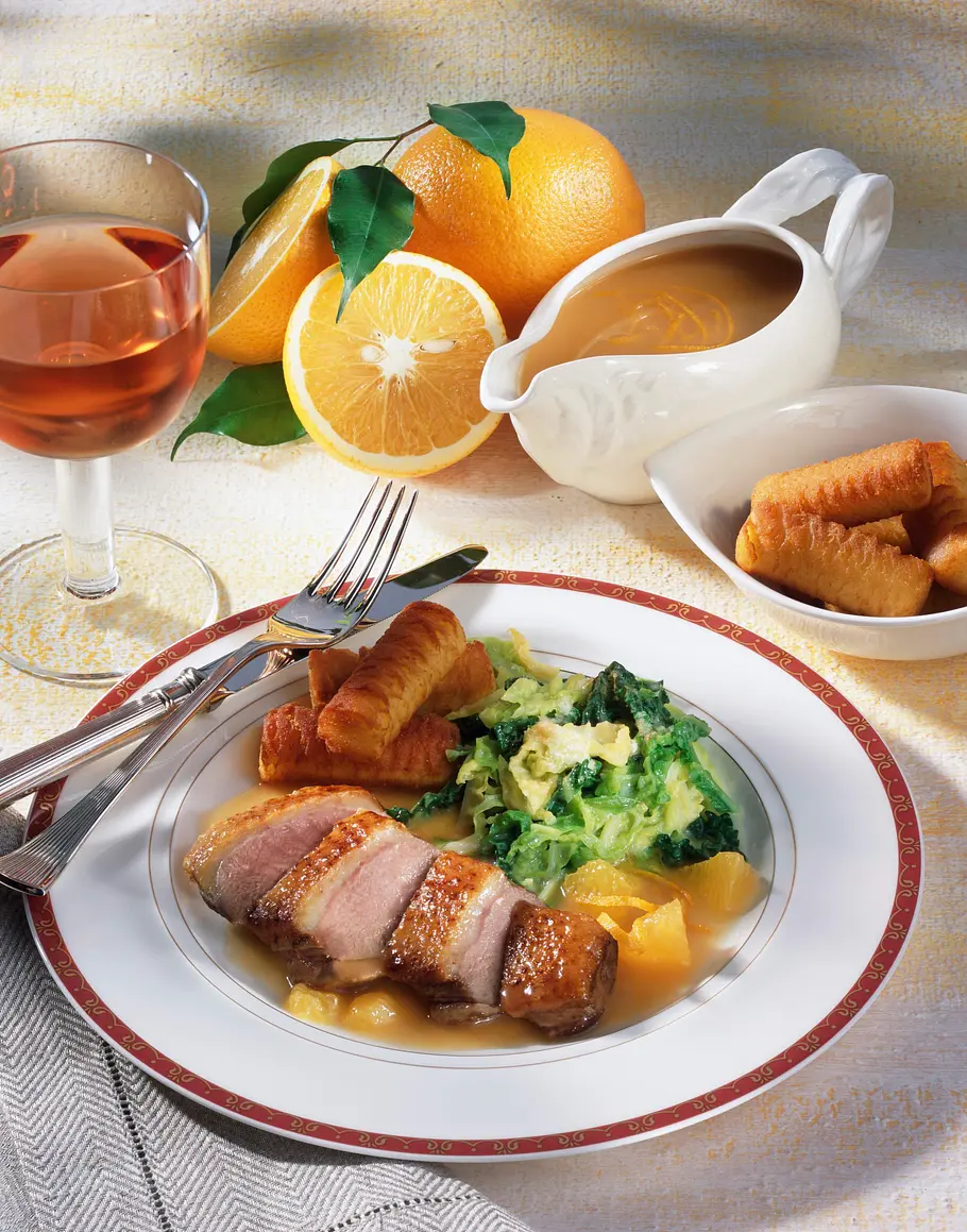 Entenbrust à l'Orange mit Butterwirsing und Kroketten Rezept Entenbrust à l'Orange mit Butterwirsing und Kroketten Rezept