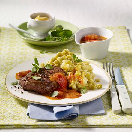 Erbsen-Karoffel-Püree mit Huftsteak Rezept Erbsen-Karoffel-Püree mit Huftsteak Rezept