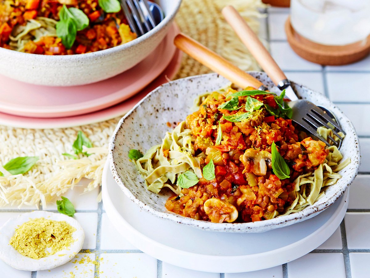 Erbsen-Pasta mit no meat-Bolo Rezept