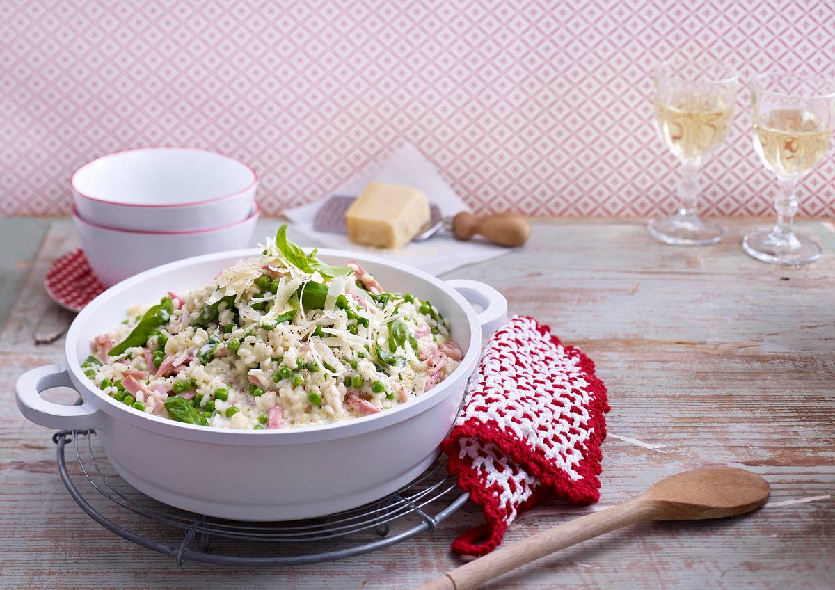 Erbsen-Risotto mit Kochschinken Rezept