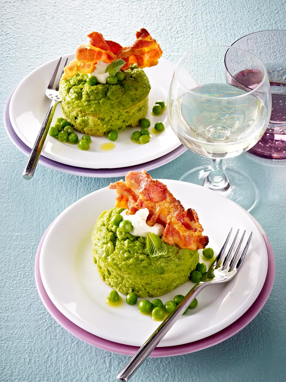 Erbsenflan mit Speck Rezept Erbsenflan mit Speck Rezept