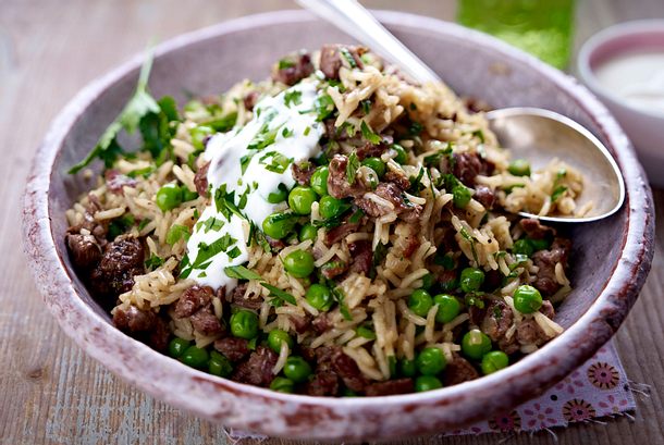 Erbsenreis mit Beefsteak Rezept Erbsenreis mit Beefsteak Rezept