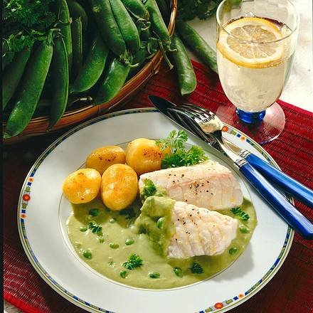 Erbsensoße zu Steinbeißerfilet und neuen Kartoffeln Rezept Erbsensoße zu Steinbeißerfilet und neuen Kartoffeln Rezept