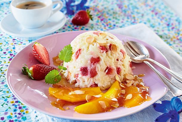 Erdbeer-Basmatireis auf Mango in Karamellsoße Rezept
