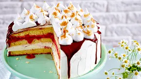 Erdbeer-Rhabarber-Torte mit Baisertupfen Rezept - Foto: LECKER @ Bauer Media Group Erdbeer-Rhabarber-Torte mit Baisertupfen Rezept - Foto: LECKER @ Bauer Media Group