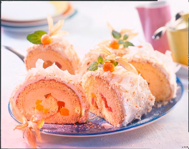 Exotische Biskuitrolle mit Kokos Rezept